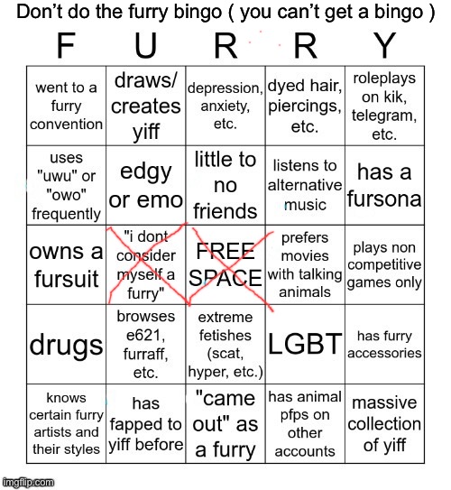 Furry Bingo V2 | Don’t do the furry bingo ( you can’t get a bingo ) | image tagged in furry bingo v2 | made w/ Imgflip meme maker