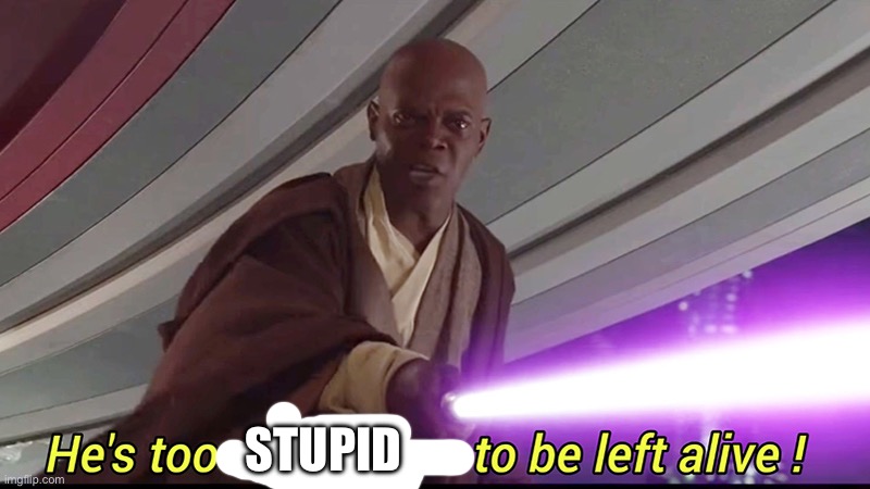 He's too dangerous to be left alive! | STUPID | image tagged in he's too dangerous to be left alive | made w/ Imgflip meme maker