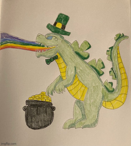 St Patrick's Day Godzilla (Art by drawasaurus04) | made w/ Imgflip meme maker