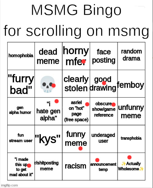 MSMG bingo | image tagged in msmg bingo | made w/ Imgflip meme maker