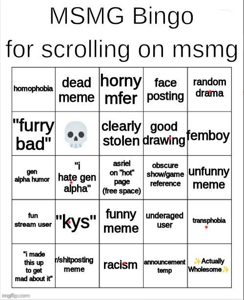 MSMG bingo | image tagged in msmg bingo | made w/ Imgflip meme maker