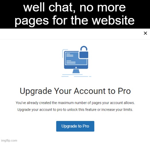 well chat, no more pages for the website | made w/ Imgflip meme maker