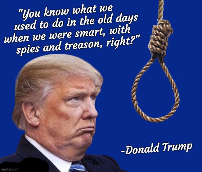 "You know what we   
   used to do in the old days
when we were smart, with   
   spies and treason, right?"; -Donald Trump | made w/ Imgflip meme maker