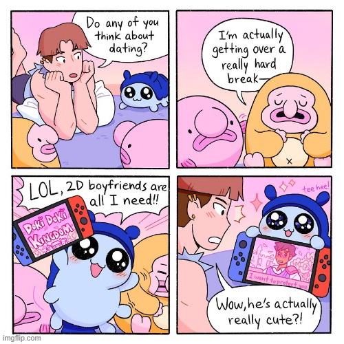 image tagged in dating,2d,boyfriend,video game,nintendo switch,blobfish | made w/ Imgflip meme maker