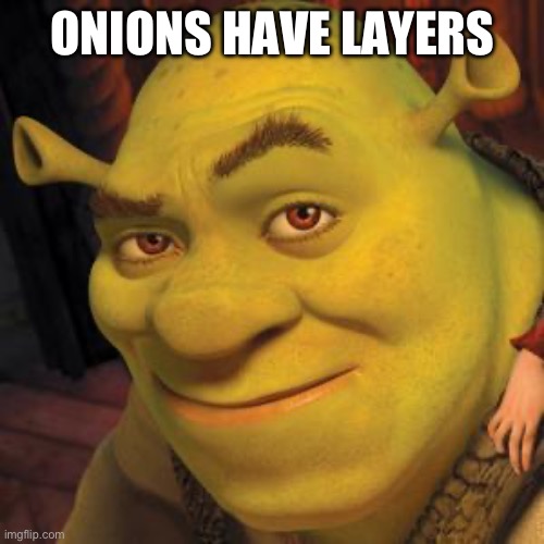 Shrek Sexy Face | ONIONS HAVE LAYERS | image tagged in shrek sexy face | made w/ Imgflip meme maker