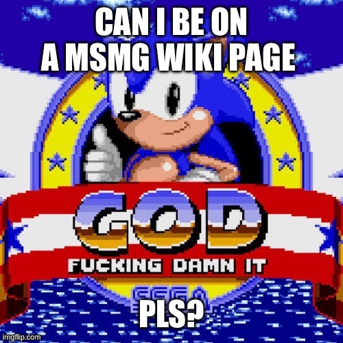 god fucking damn it | CAN I BE ON A MSMG WIKI PAGE; PLS? | image tagged in god fucking damn it | made w/ Imgflip meme maker