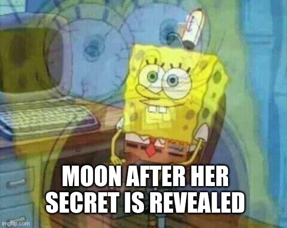 spongebob panic inside | MOON AFTER HER SECRET IS REVEALED | image tagged in spongebob panic inside | made w/ Imgflip meme maker