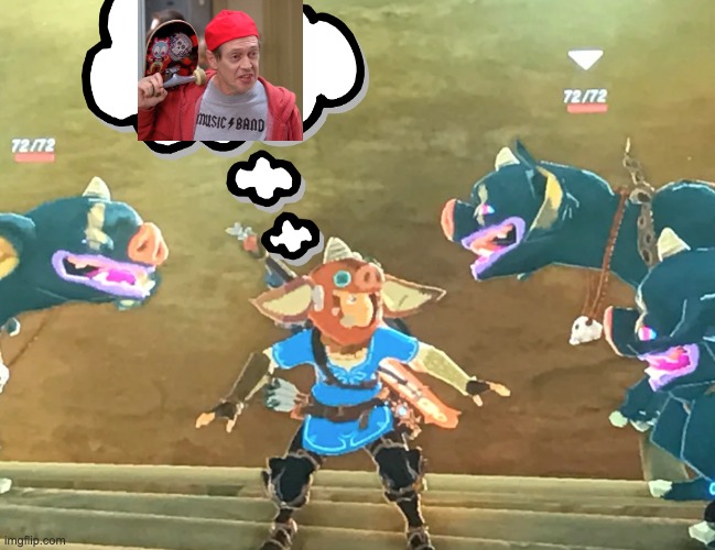 Just saw this, now I can't unsee it | image tagged in legend of zelda,the legend of zelda breath of the wild,mask,disguise,steve buscemi fellow kids | made w/ Imgflip meme maker