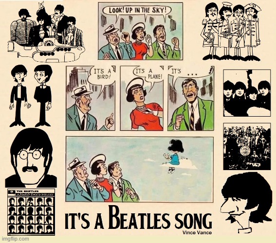 With a Little Help from my Friend, Lucille Van Pelt | image tagged in vince vance,superman,look up in the sky,beatles,sgt peppers,comics | made w/ Imgflip meme maker