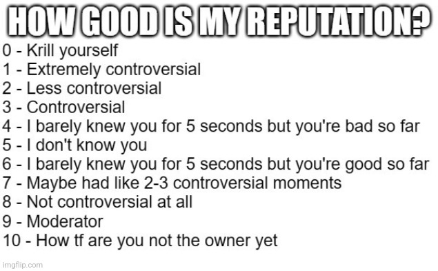 how good is my reputation? | image tagged in how good is my reputation,memes,funny | made w/ Imgflip meme maker