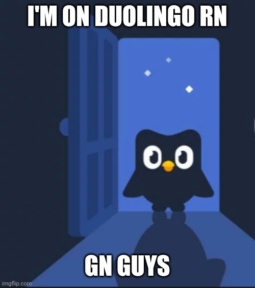 Imma go offline now. | I'M ON DUOLINGO RN; GN GUYS | image tagged in duolingo bird | made w/ Imgflip meme maker