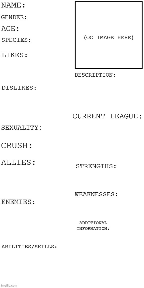 Arcane Arena registration sheet Blank Meme Template