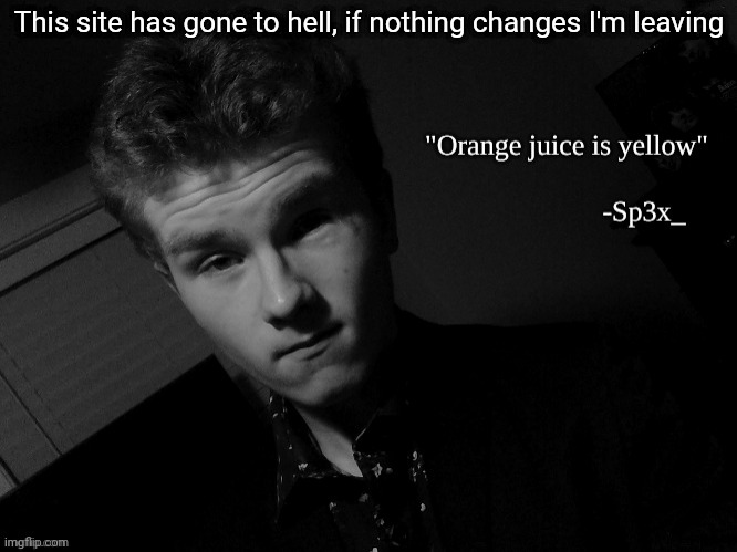 Sp3x_ famous quote | This site has gone to hell, if nothing changes I'm leaving | image tagged in sp3x_ famous quote | made w/ Imgflip meme maker