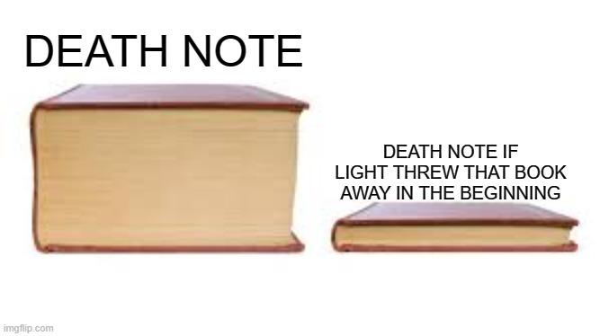 Big book small book | DEATH NOTE; DEATH NOTE IF LIGHT THREW THAT BOOK AWAY IN THE BEGINNING | image tagged in big book small book | made w/ Imgflip meme maker