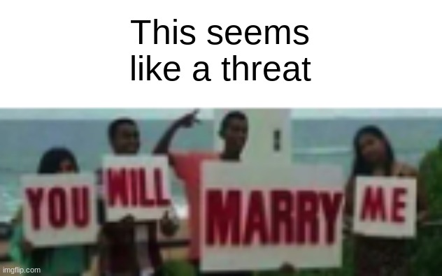 You WILL marry me. | This seems like a threat | image tagged in threat | made w/ Imgflip meme maker