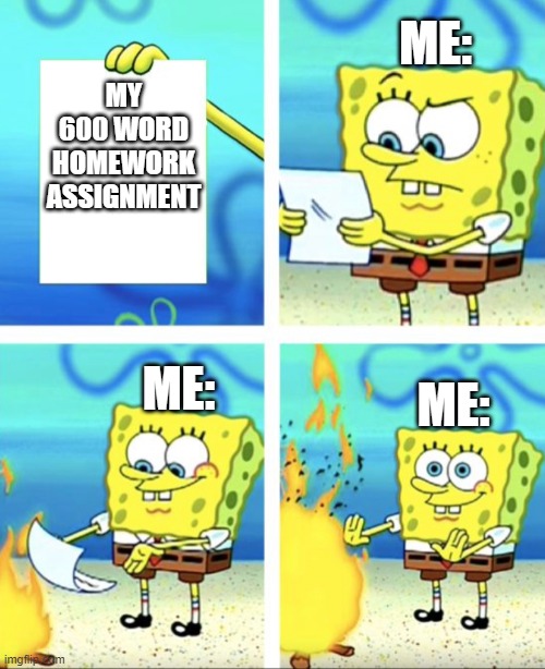 ME:; MY 600 WORD HOMEWORK ASSIGNMENT; ME:; ME: | made w/ Imgflip meme maker