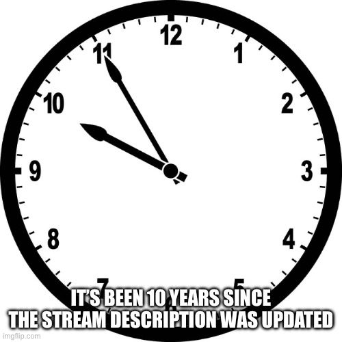 “Happy 2014” bro… (Mode note: idiocy or sarcasm. Call it) | IT’S BEEN 10 YEARS SINCE THE STREAM DESCRIPTION WAS UPDATED | image tagged in clock | made w/ Imgflip meme maker