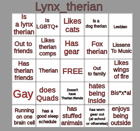 Therian bingo Blank Meme Template