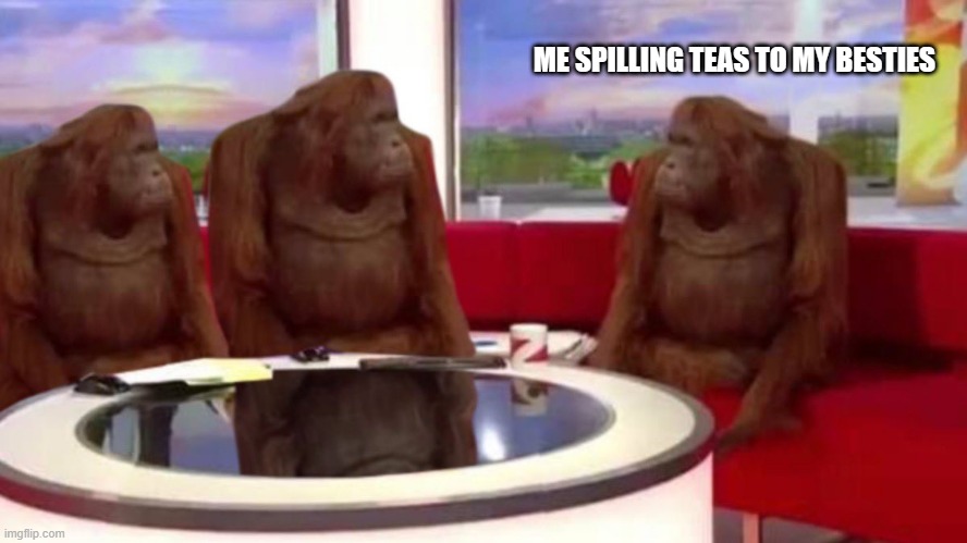 orangutan interview | ME SPILLING TEAS TO MY BESTIES | image tagged in orangutan interview | made w/ Imgflip meme maker