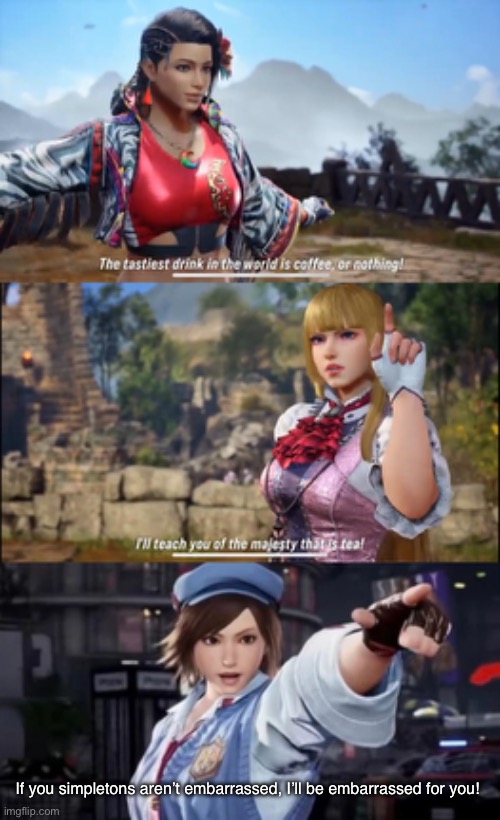 Asuka chimes in | If you simpletons aren’t embarrassed, I’ll be embarrassed for you! | image tagged in tekken,venture bros,parody,funny,reference,asuka kazama | made w/ Imgflip meme maker