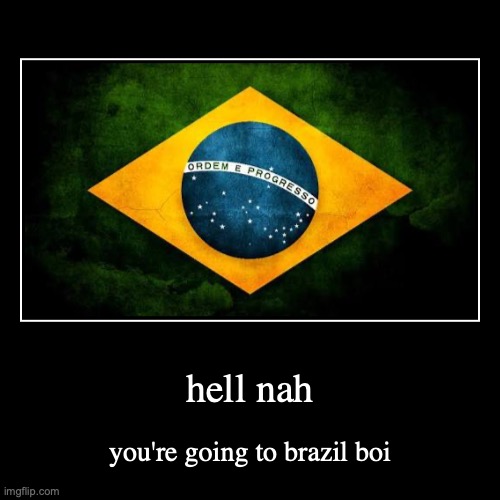 doe (doggie note: stream alive?!?!?) | hell nah | you're going to brazil boi | image tagged in funny,demotivationals | made w/ Imgflip demotivational maker