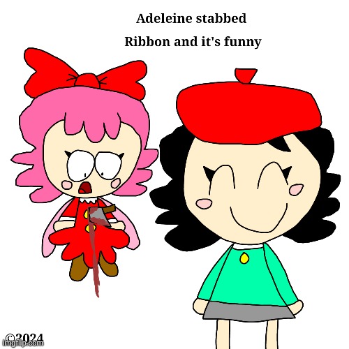 Adeleine stabbed Ribbon and it's funny | image tagged in kirby,fanart,gore,funny,cute,artwork | made w/ Imgflip meme maker