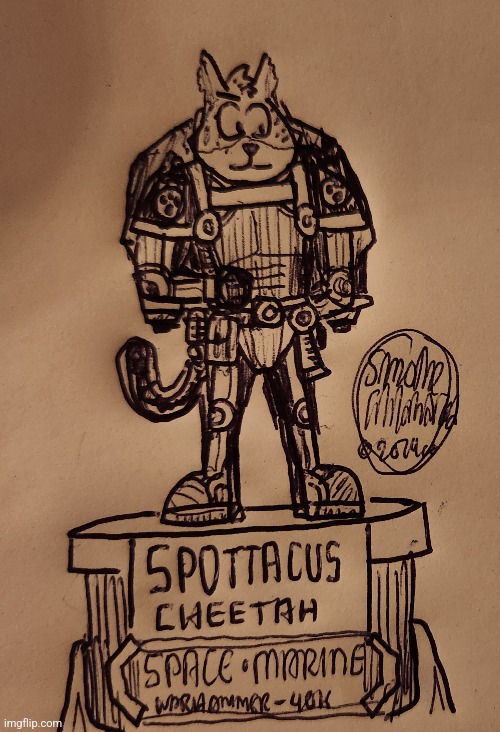 I drew Spottacus Cheetah as a Space-Marine :> | image tagged in simothefinlandized,spottacus cheetah,furry,art,oc,drawings | made w/ Imgflip meme maker