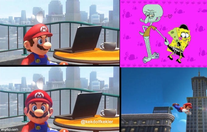 Why does this exist- | image tagged in mario jumps off of a building,cursed image | made w/ Imgflip meme maker