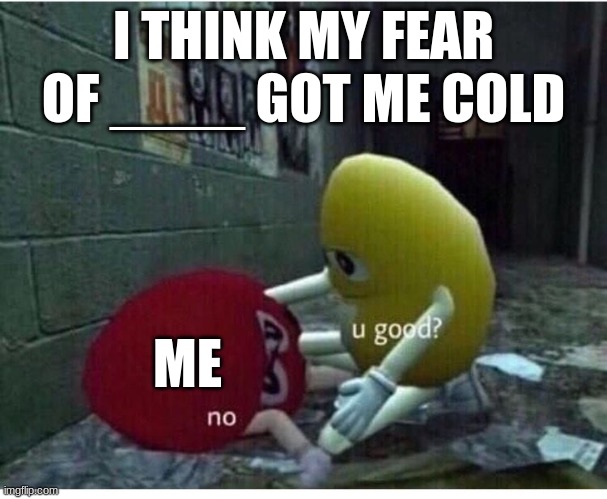 What's my fear | I THINK MY FEAR OF ____ GOT ME COLD; ME | image tagged in u good no,fear | made w/ Imgflip meme maker