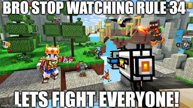 Pg3d status | BRO STOP WATCHING RULE 34; LETS FIGHT EVERYONE! | made w/ Imgflip meme maker