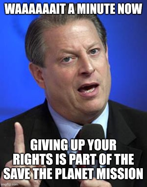 Al Gore | WAAAAAAIT A MINUTE NOW GIVING UP YOUR RIGHTS IS PART OF THE SAVE THE PLANET MISSION | image tagged in al gore | made w/ Imgflip meme maker