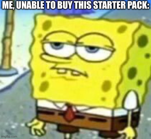 spongebob bruh | ME, UNABLE TO BUY THIS STARTER PACK: | image tagged in spongebob bruh | made w/ Imgflip meme maker