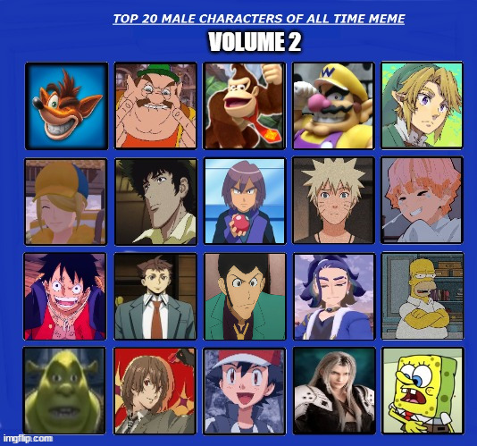 top 20 favorite male characters volume 2 | image tagged in top 20 favorite male characters volume 2,favorites,male,anime,nintendo,video games | made w/ Imgflip meme maker