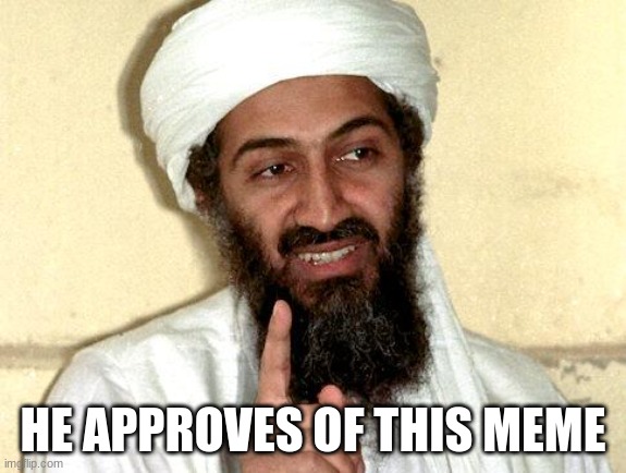 Osama bin Laden | HE APPROVES OF THIS MEME | image tagged in osama bin laden | made w/ Imgflip meme maker