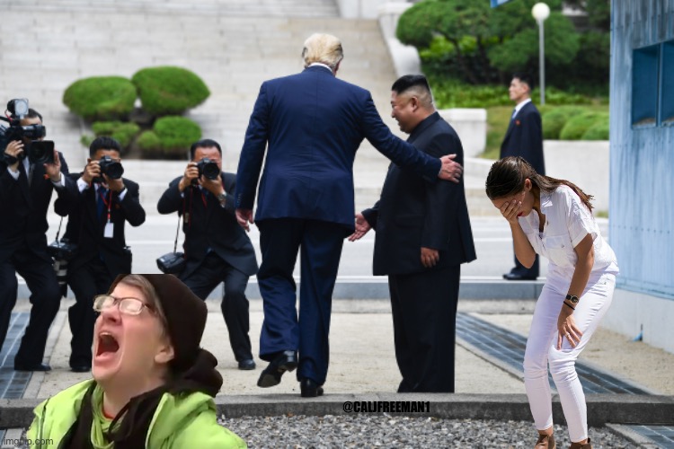 @CALJFREEMAN1 | image tagged in donald trump,kim jong un,republicans,joe biden,north korea,crying liberal | made w/ Imgflip meme maker