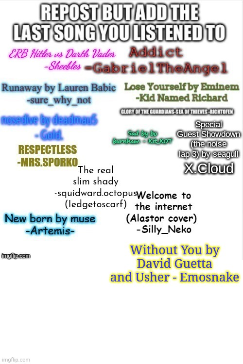 Without You by David Guetta and Usher - Emosnake | made w/ Imgflip meme maker