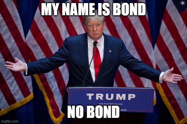 Donald Trump | MY NAME IS BOND; NO BOND | image tagged in donald trump | made w/ Imgflip meme maker