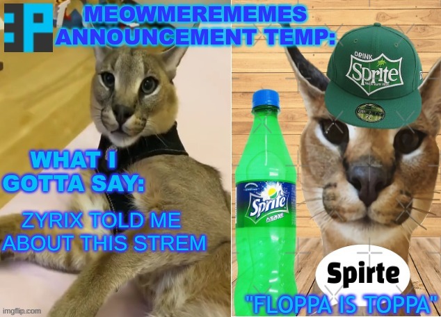 funny how this template is a floppy one... (Mod note: ya know what else is floppy) | ZYRIX TOLD ME 
ABOUT THIS STREM | image tagged in meowmere's announcement temp | made w/ Imgflip meme maker