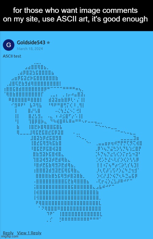 for those who want image comments on my site, use ASCII art, it's good enough | made w/ Imgflip meme maker