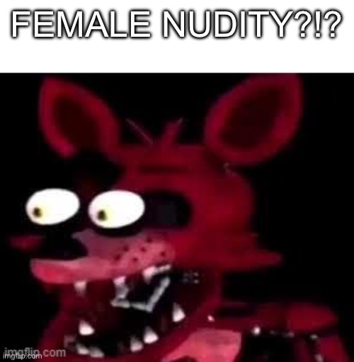 Foxy being surprised asf | FEMALE NUDITY?!? | image tagged in foxy being surprised asf | made w/ Imgflip meme maker