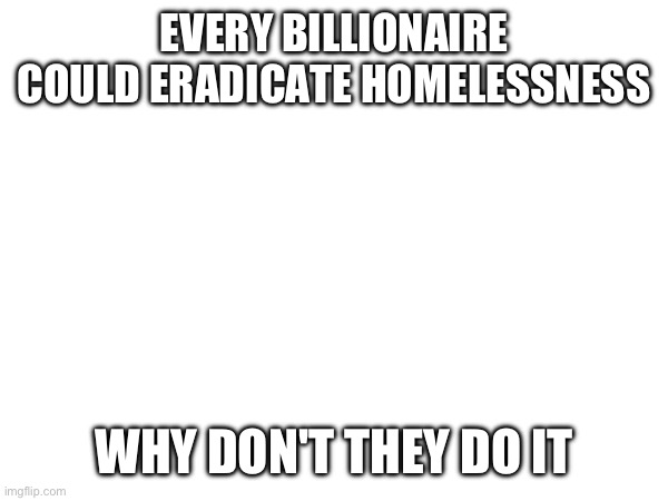 EVERY BILLIONAIRE COULD ERADICATE HOMELESSNESS; WHY DON'T THEY DO IT | made w/ Imgflip meme maker