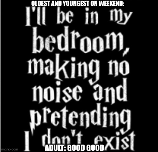 does anyone remember this quote | OLDEST AND YOUNGEST ON WEEKEND:; ADULT: GOOD GOOD | made w/ Imgflip meme maker