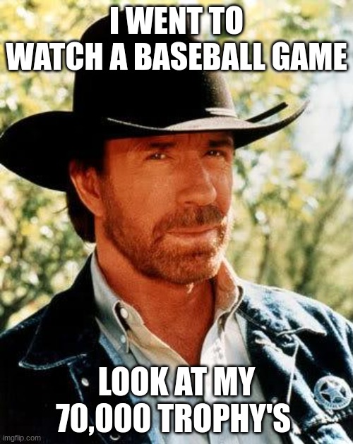 Chuck Norris | I WENT TO WATCH A BASEBALL GAME; LOOK AT MY 70,000 TROPHY'S | image tagged in memes,chuck norris | made w/ Imgflip meme maker