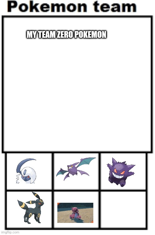 pokemon team | MY TEAM ZERO POKEMON | image tagged in pokemon team | made w/ Imgflip meme maker