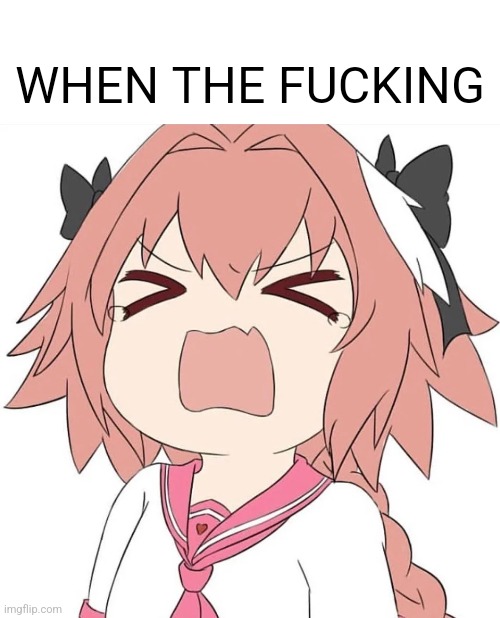 astolfo cry | WHEN THE FUCKING | image tagged in astolfo cry | made w/ Imgflip meme maker