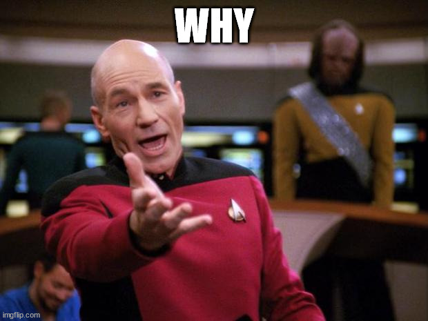 Patrick Stewart "why the hell..." | WHY | image tagged in patrick stewart why the hell | made w/ Imgflip meme maker