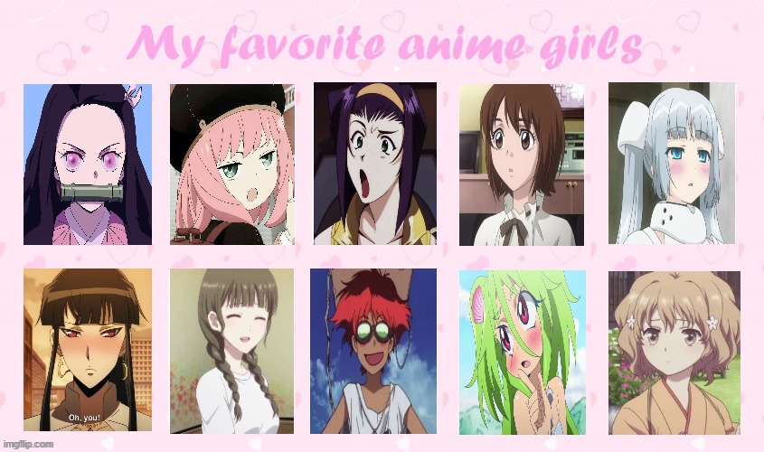 my favorite anime girls | image tagged in my favorite anime girls,anime,spy x family,nezuko,anime meme | made w/ Imgflip meme maker
