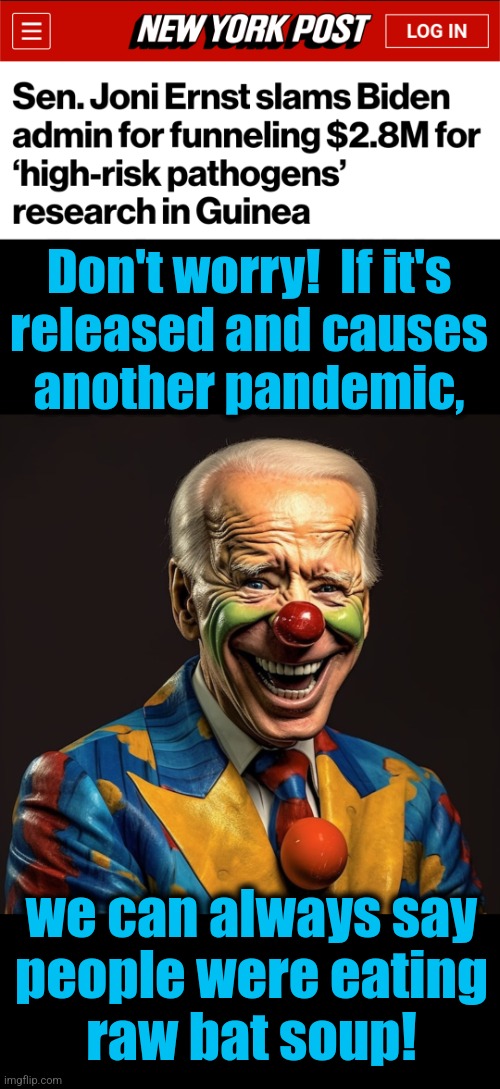 It worked last time | Don't worry!  If it's
released and causes
another pandemic, we can always say
people were eating
raw bat soup! | image tagged in memes,viral weapons,covid-19,gain of function research,joe biden,democrats | made w/ Imgflip meme maker