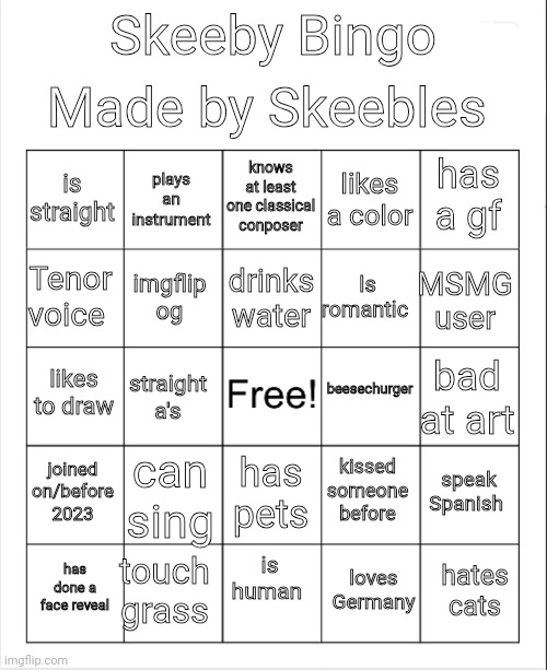 Skeeby bingo 2024 Blank Meme Template