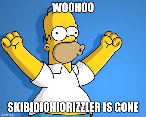 my reaction to skibidiohiorizzler being gone | WOOHOO; SKIBIDIOHIORIZZLER IS GONE | image tagged in woohoo homer simpson,memes,msmg | made w/ Imgflip meme maker